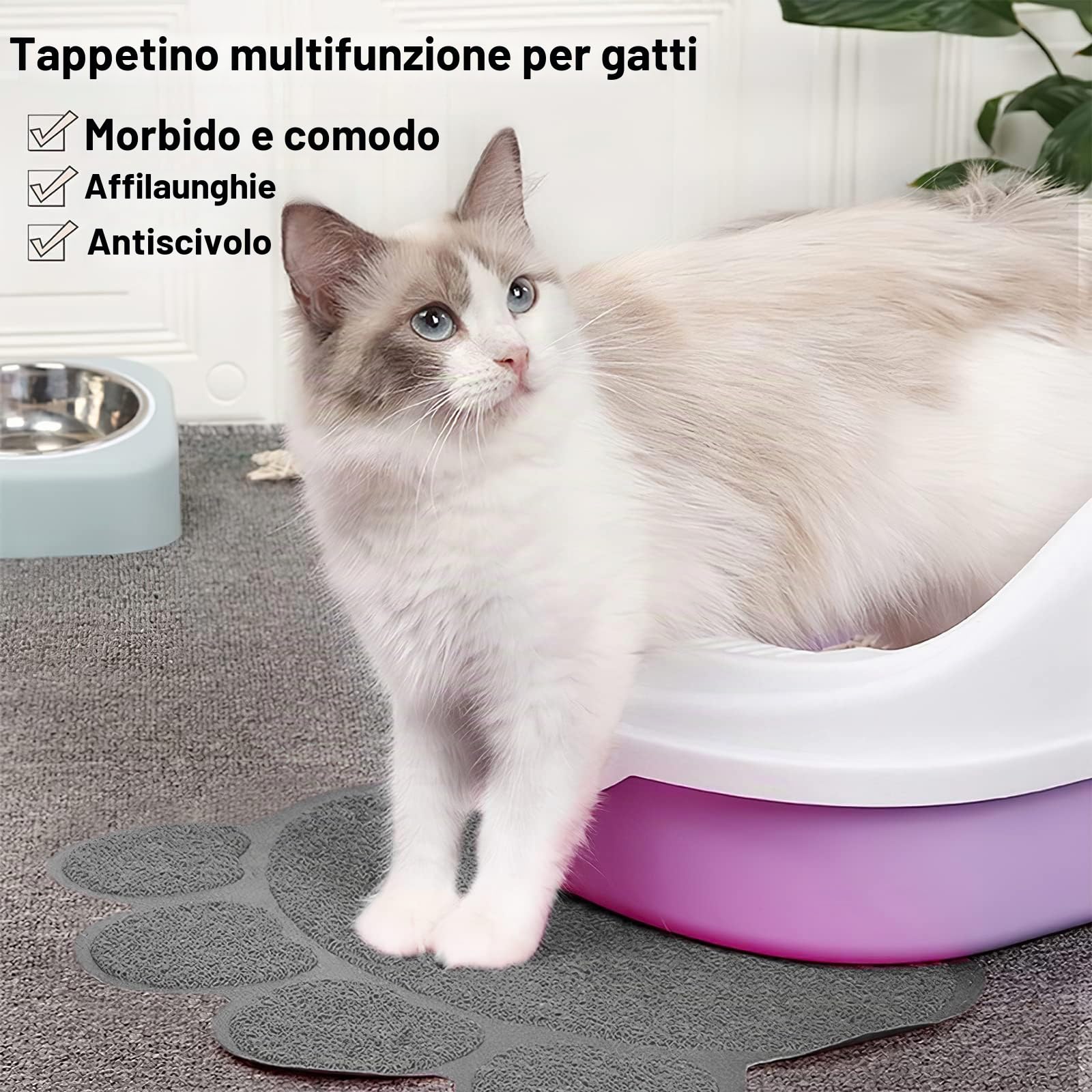 Tappetino di alimentazione antiscivolo e impermeabile per cani e gatti, 30 x 37 cm (grigio)