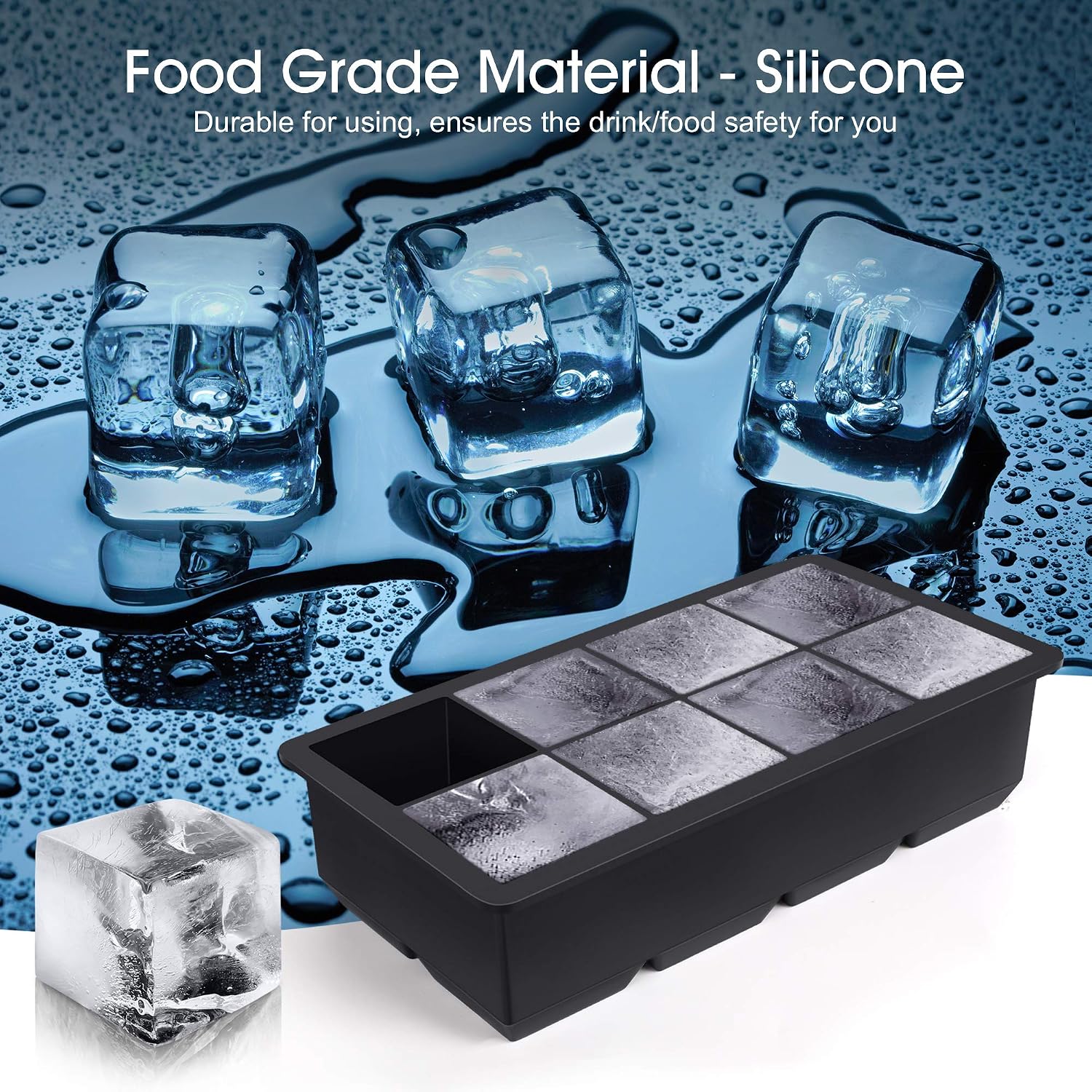 Kootek Large Ice Cube Trays 2 Pack Silicone Ice Cube Molds with Lid 8 Cavity Flexible Ice Mold for Beverages Whiskey Wine Cocktail Coffee Juice