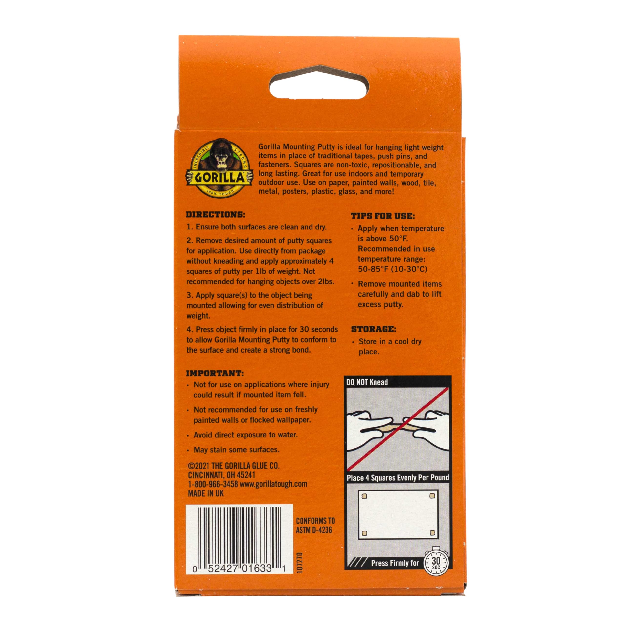 Gorilla Mounting Putty, Natural Tan Color, 168 Pre-Cut Squares (Pack of 1) - Non-Toxic Removable & Repositionable Wall Putty - Image 6