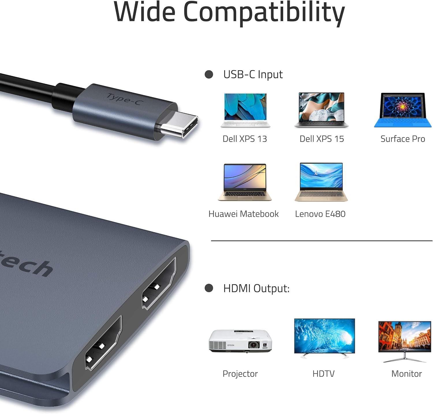 Syntech USB C to Dual HDMI Adapter, Type C Thunderbolt 3 to Dual Monitor Adapter