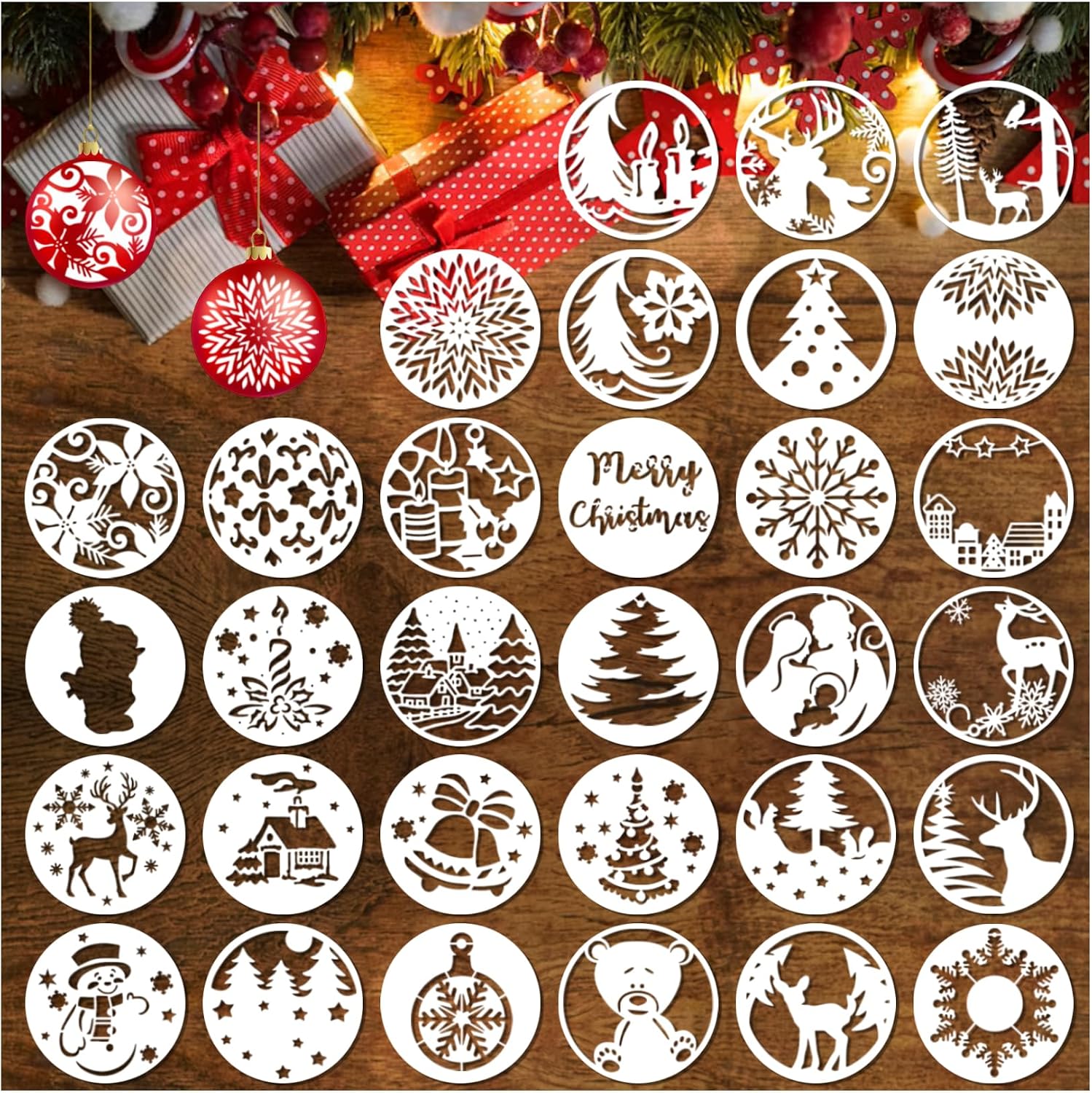 Ziynglg Reusable Christmas Snowflake Stencil Templates For DIY Crafts 4 Pack 8x8 Plastic Painting Stencils Wood Glass Greeting Cards Safe Kids