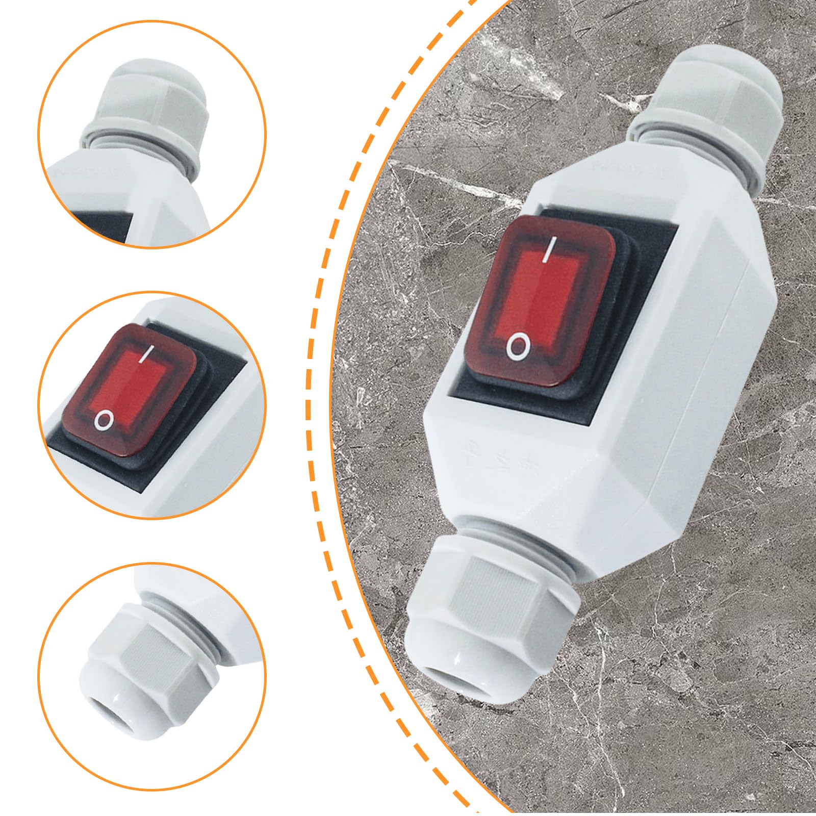 IP66 Wasserdichter Inline-Schalter – 220V, 30A, Kippschalter Mit Pushbutton, Selbsthemmend, Nylongehäuse – Für Maschinen, Textilgeräte Und Outdoor
