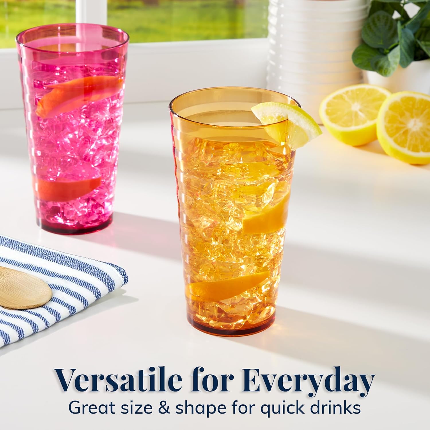 US Acrylic Splash [Set of 16] 18 ounce Plastic Stackable Water Tumblers in Jewel Tone Colors Value Set of Drinking Cups, Reusable, BPA-free, Made in the USA, Top-rack Dishwasher Safe - Image 5