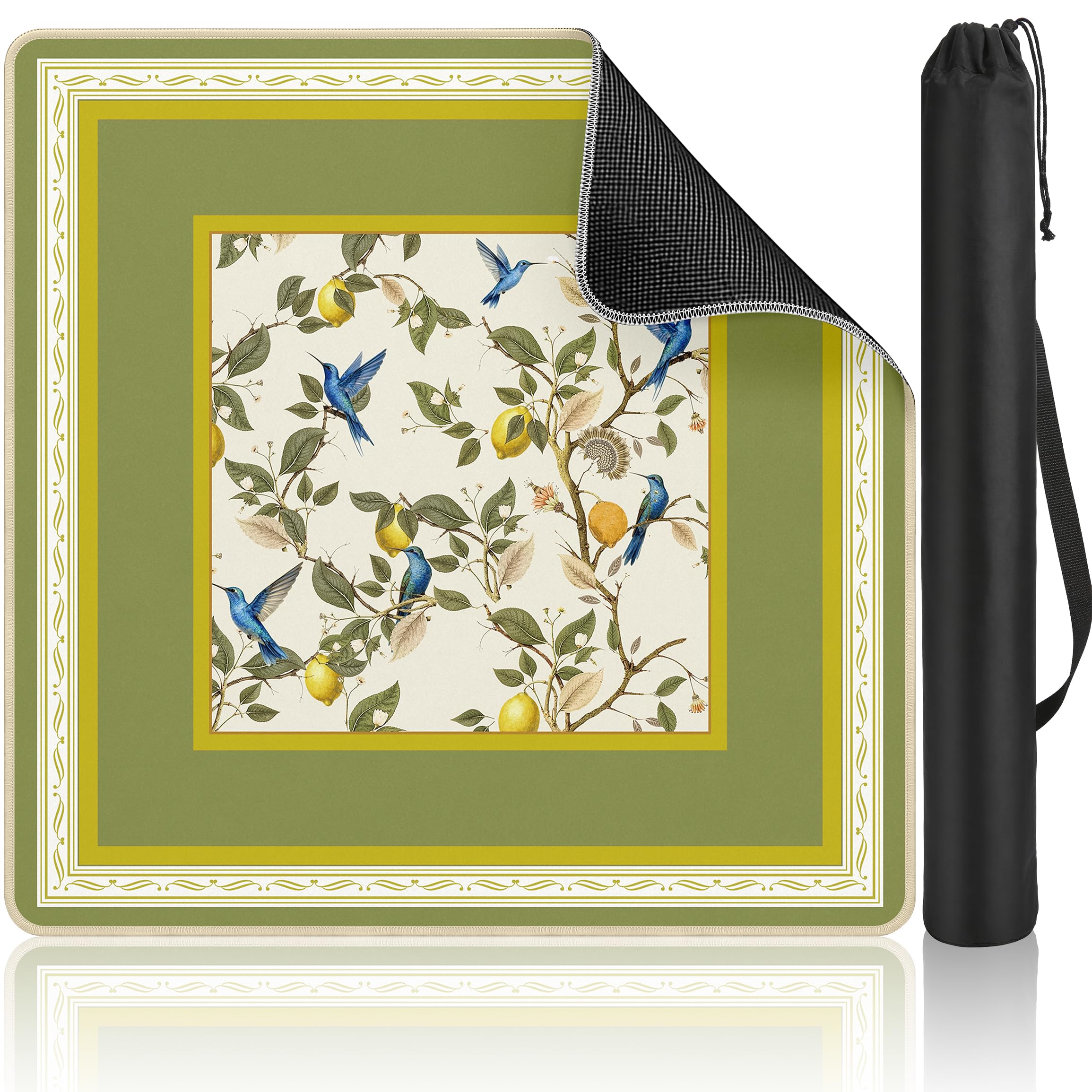 Tapete Mahjong para mesa Mah Jong, tapete de neopreno para viajes, chinoiserie floral, Majong, regalos de mahjong para mujeres, almohadilla de goma antideslizante única, 31.5 x 31.5 pulgadas