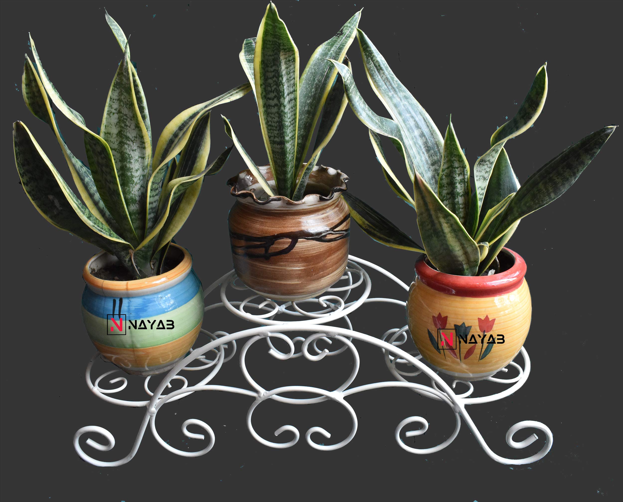 NAYAB Tuscan Style Planter Display Stand Table Top Tier Step Style and Indoor/Outdoor Garden Corner Shelf for Flower Pots (3 Tier Ivory 1 Pc)