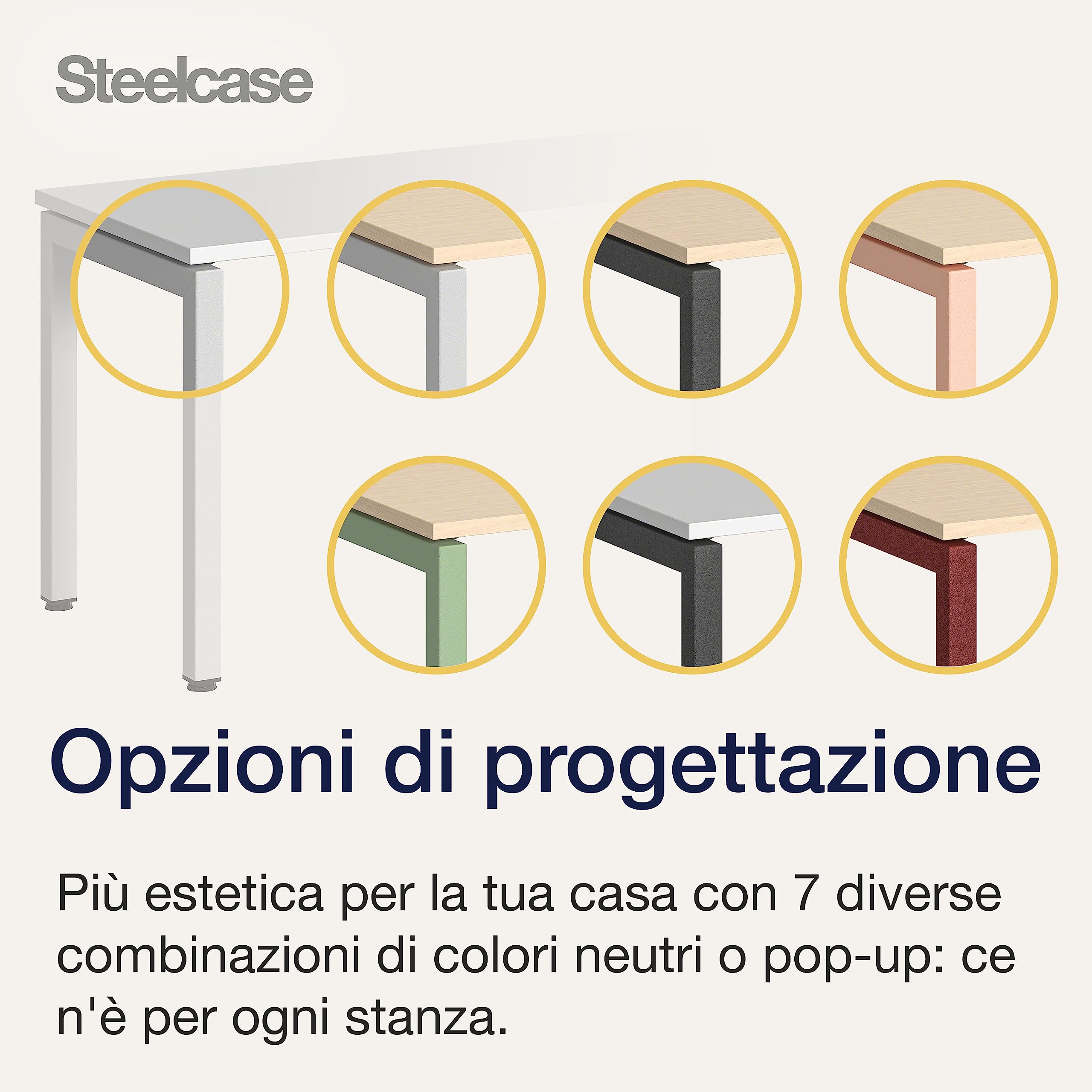 Steelcase Ottima Portico Scrivania Home Office ad altezza fissa con piano in melaminico neve e struttura in acciaio inox neve, facile montaggio