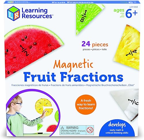Learning Resources Fracciones magnéticas de frutas, 24 piezas, a partir de 6 años, juguetes educativos para niños, juegos de aprendizaje de