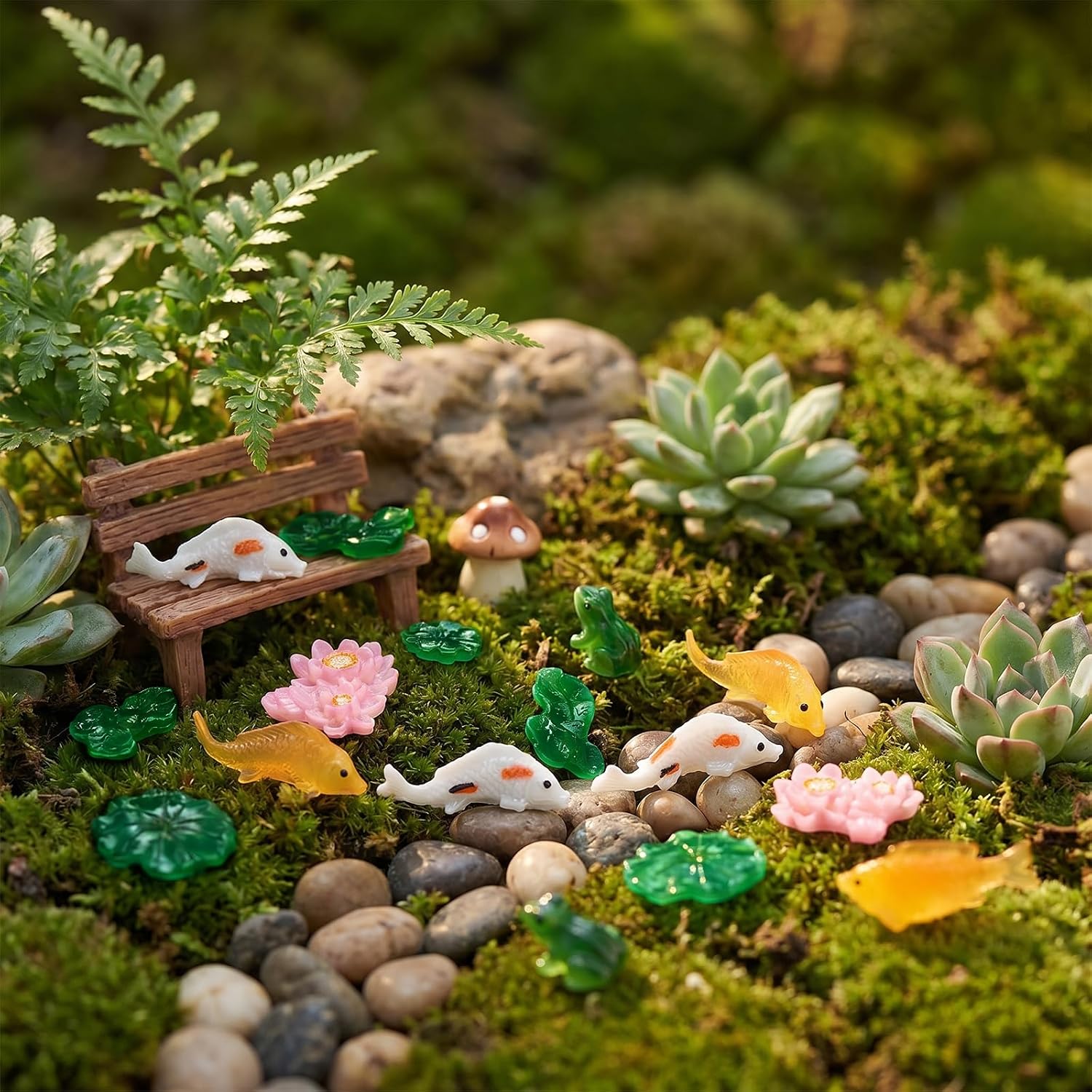 30Pcs Mini Resin Lotus Pond Figurines, Cute Mini Fish Figurines image 5