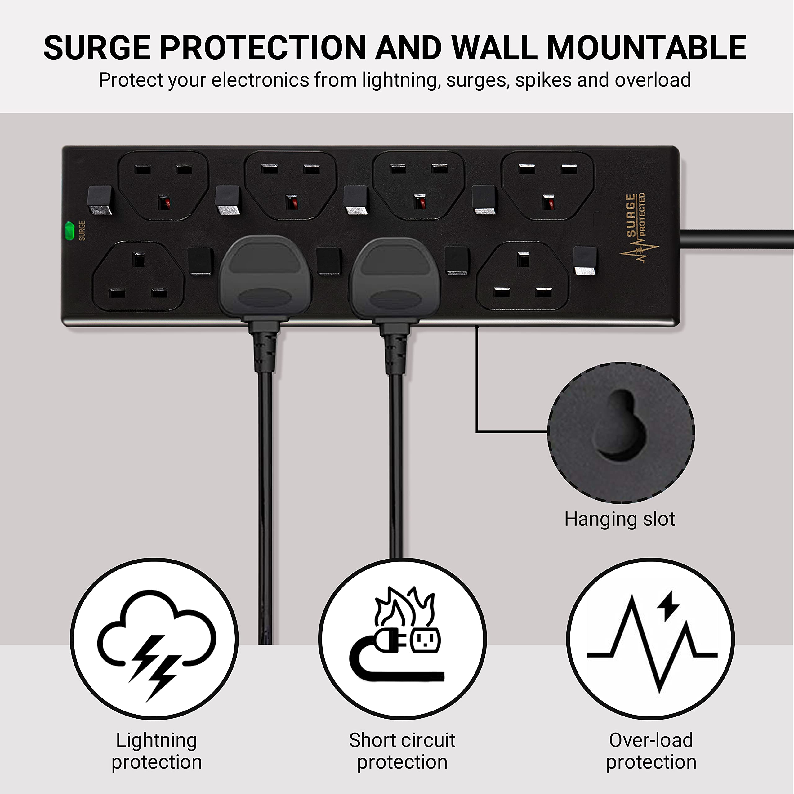 8 Gang Surge Protected Extension Lead With Switch 1m Power Strip 8 Socket Extension Cord 1