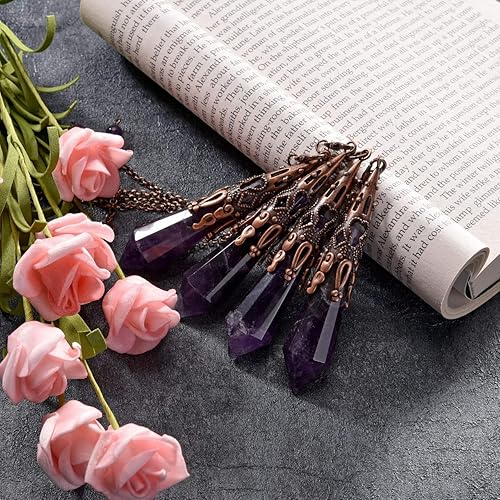 Miniatura 5 de Jovivi Péndulo de adivinación de cristal de amatista natural con 12 tratamientos de terapia de radiestesia  Colgante de equilibrio de chakras