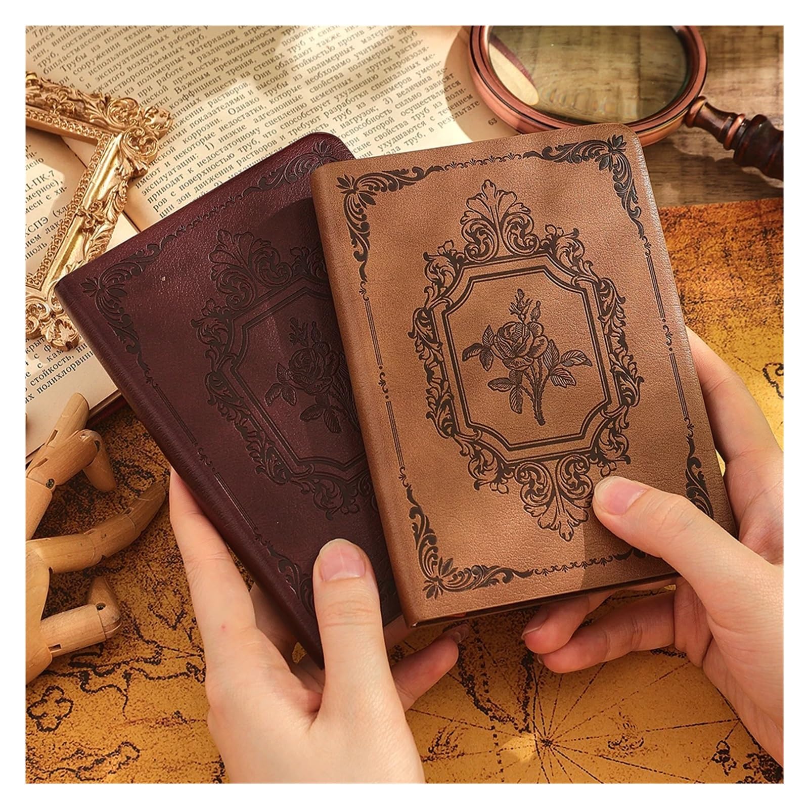 Inspirierendes Notizbuch 2 Stück 144 Blatt A6 Vintage PU Leder Tagebuch Buch Tragbares liniertes dickes Papier Notizbuch Schreiben Tagebuch Monatsplan Wochenplaner(Lonza Gem)