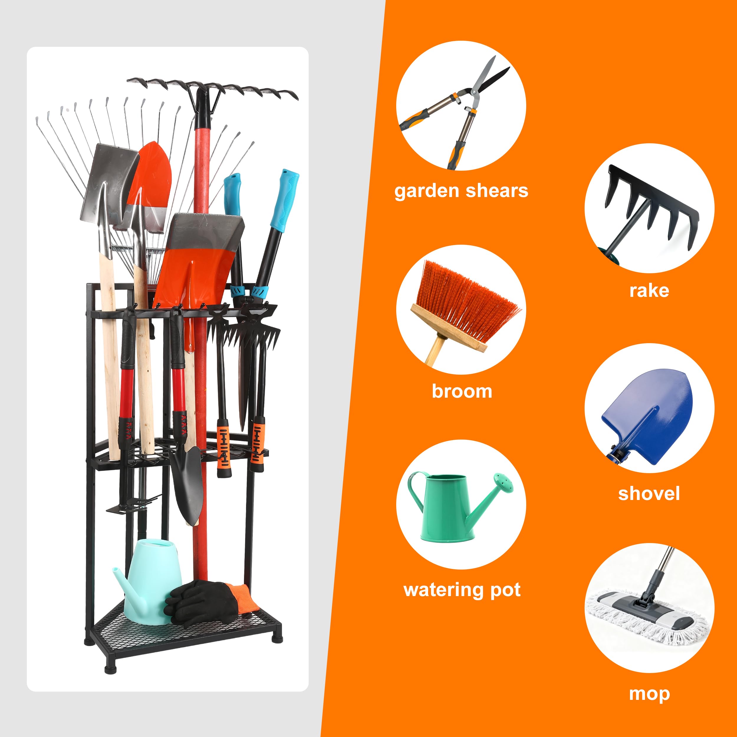 Organizzatore per attrezzi da giardino pesanti | Scaffale angolare – Acciaio verniciato a polvere di alta qualità nero opaco | Ideale per capannoni, garage, terrazza esterna