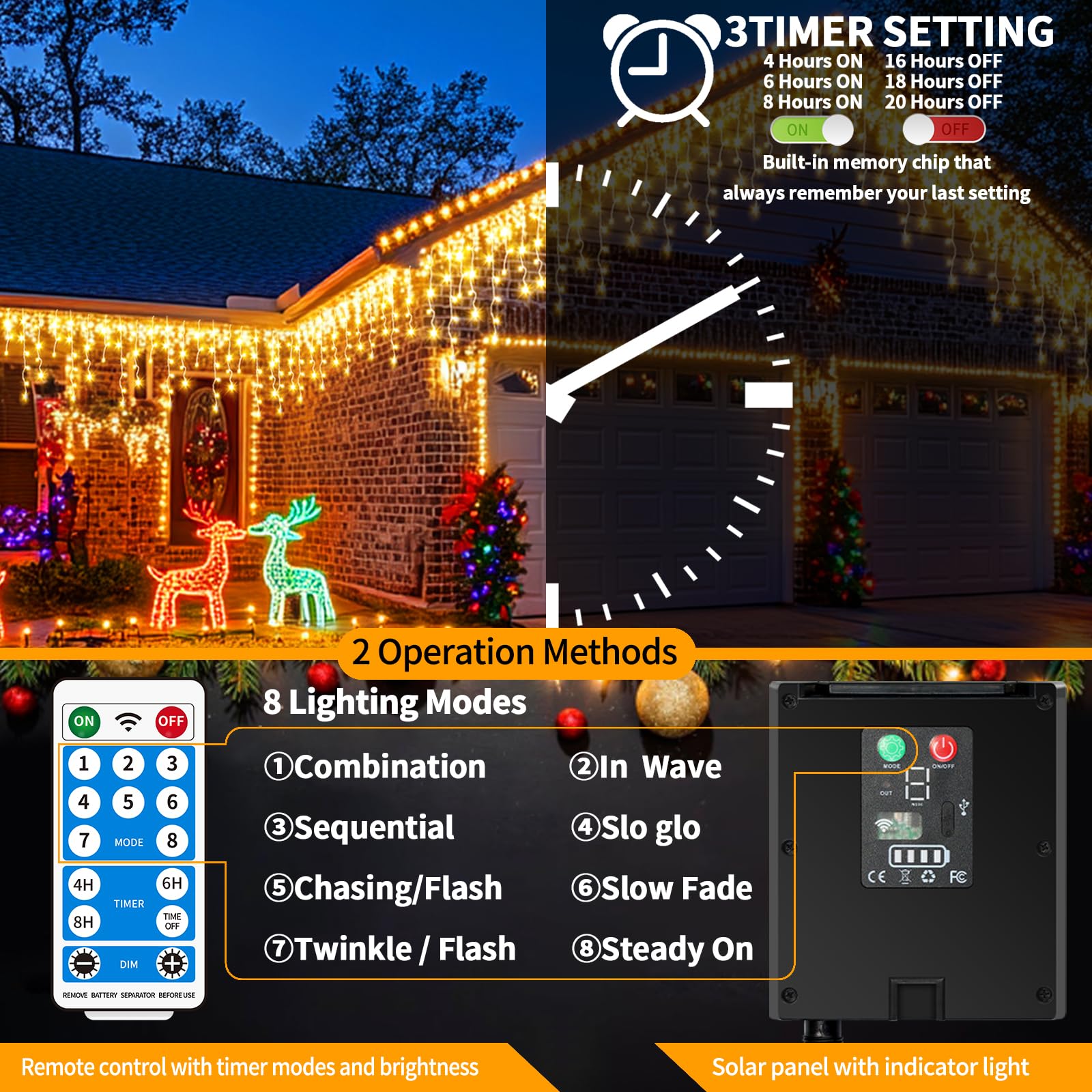 RJEDL 2500mAh Solari Luci di Natale da Esterno,18+5M 600LED Impermeabile Luci Natalizie da Esterno Cascata,Con 8 Modalità &Timer e Memoria Luci di Natale da Esterno per Balcone Finestra Casa Ringhiera