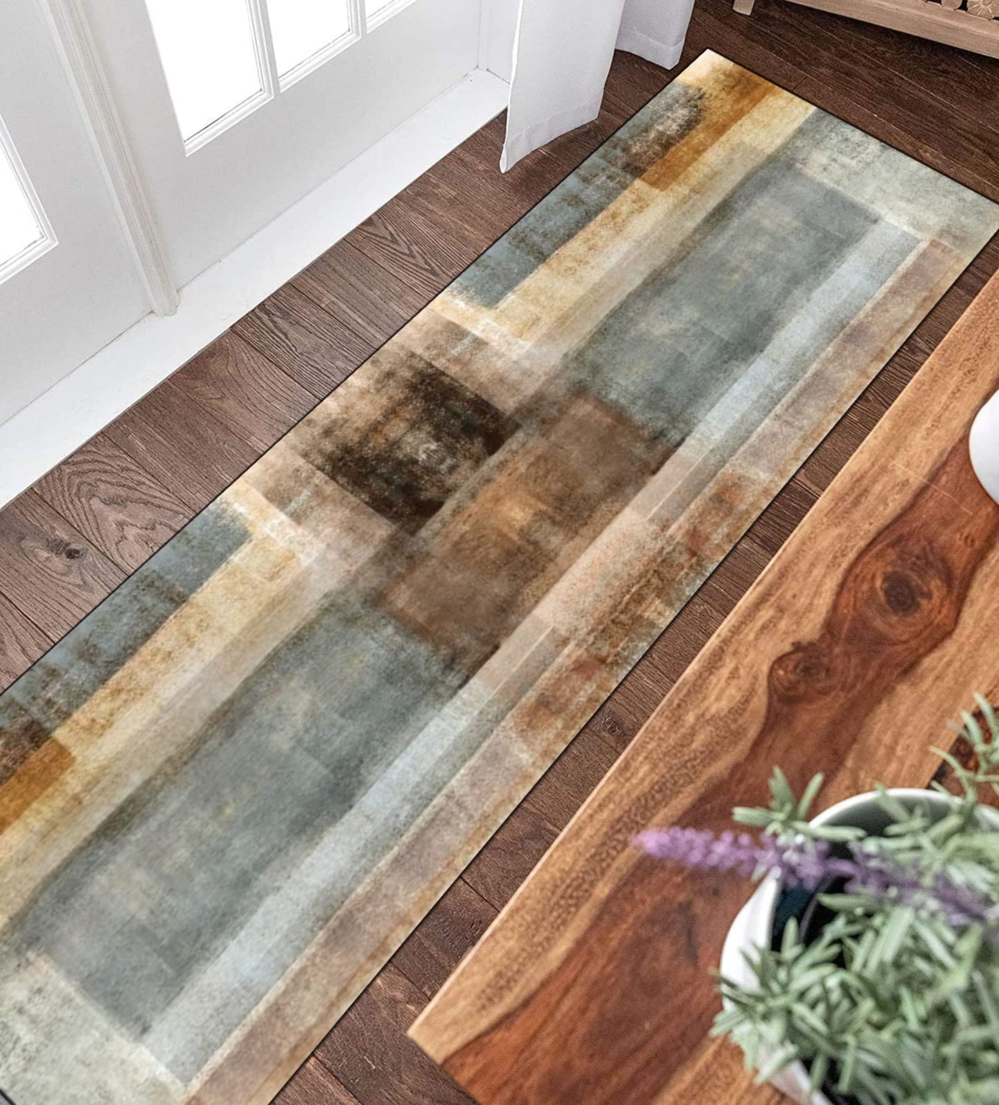 Teppich Läufer Flur Küche Braun Modern Design rutschfest Waschbar Küchenläufer Meterware Korridor Teppich Flurläufer, Lang Polyester Teppich für Schlafzimmer Esszimmer Anpassbar