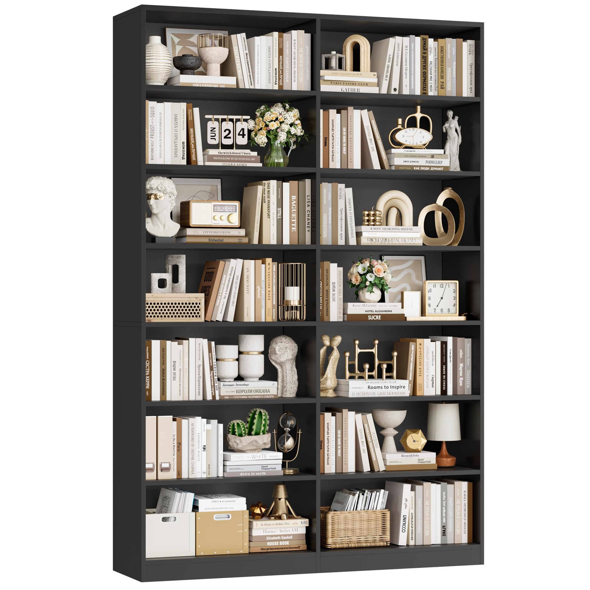 FirFurd 212 cm Bookcase Black Bookshelf 7-Tier Living Room Bookcases Free Standing Display Shelf with 14 Open Compartments Tall Shelving Unit for Home, Office 116 x 28.5 x 212 cm โ image 1