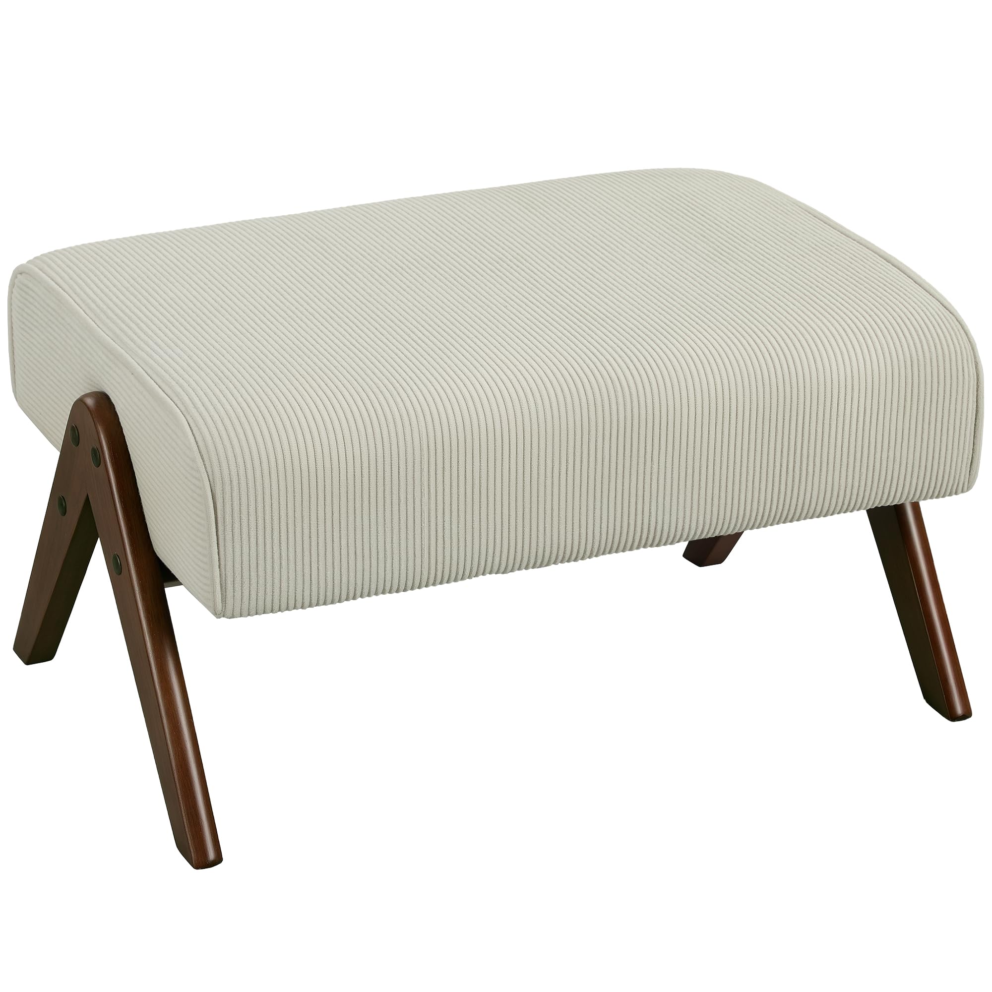 HOMCOM Reposapiés de Salón Taburete Bajo Tapizado en Pana Otomana Rectangular con Asiento Acolchado y Patas de Madera para Sala de Estar Dormitorio Beige