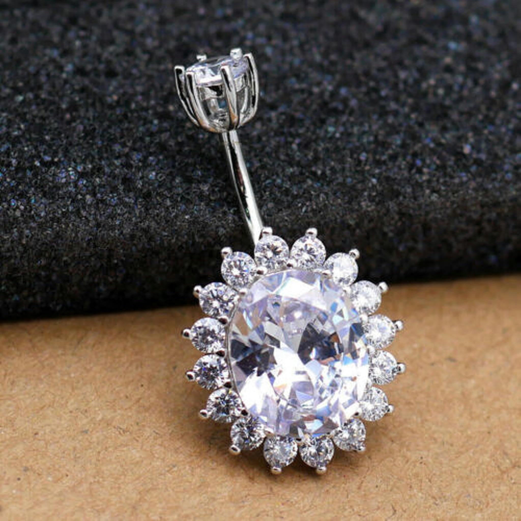Piercing all'ombelico in Argento Sterling con Fiore di Sole e Cristallo CZ A4229-8mm