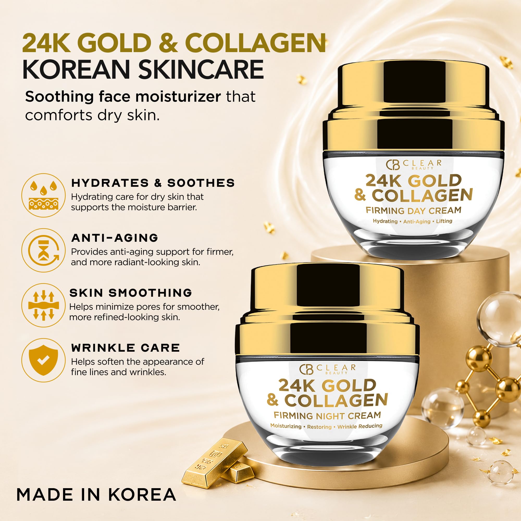 Clear Beauty 24-karatowe złoto & kolagen Day/Night Moisturizer Anti-Aging Cream - Duo Set Value Pack