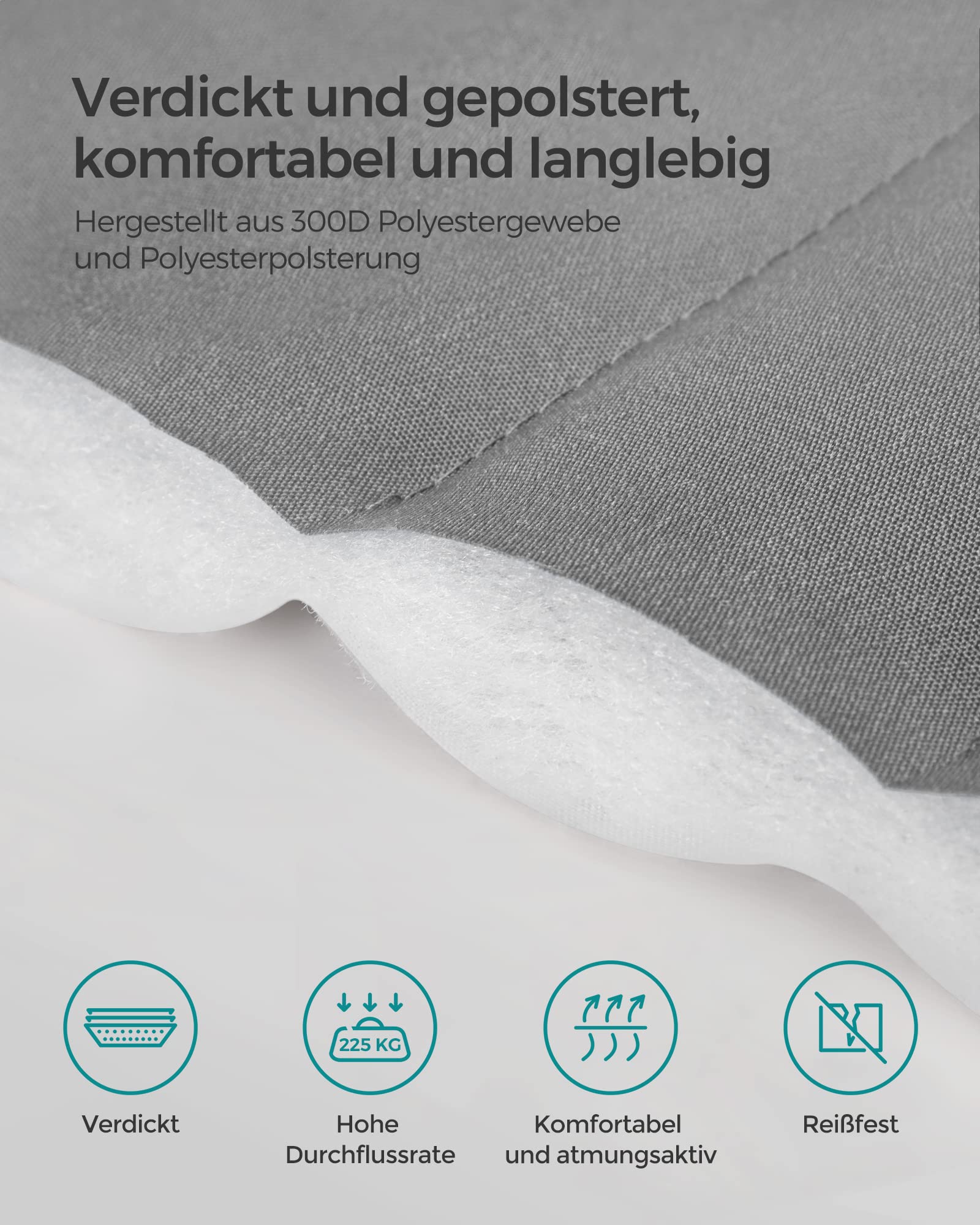 SONGMICS Hängematte für 2 Personen, gepolstert, Outdoor Hängematte mit trennbaren Bambusstangen, Camping-Hängematte mit Kissen, 200 x 140 cm, max. 225 kg belastbar, grau-beige GDC34CG