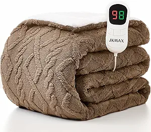 JKMAX Heated Electric Blanket Full Size-72"x84" Heating Blanket with 10 Heating Levels & 5 Time Settings Over-Heat Protection,Winter Warmer for Adults with ETL Certification(Beige)