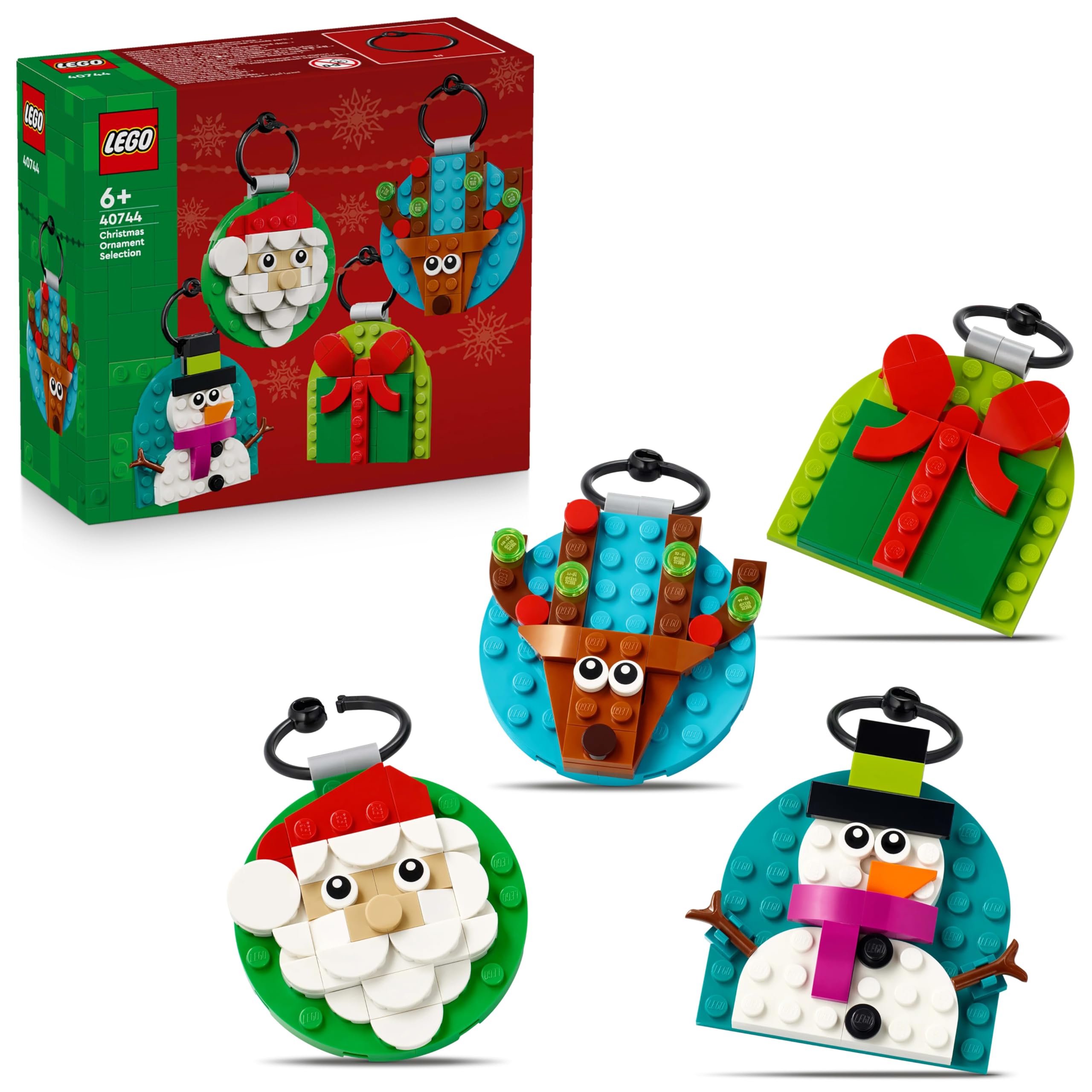 LEGO Christmas Ornament Selection, Building Toy with 4 Hanging Decorations incl. Santa