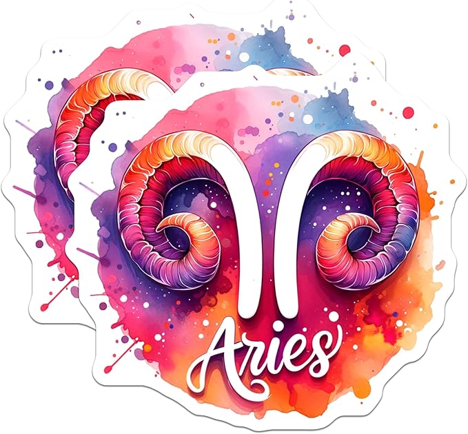 (2 Pack) Aries Zodiac Sign Stickers - Astrological Sign Art - Colorful Watercolor Sticker - 5