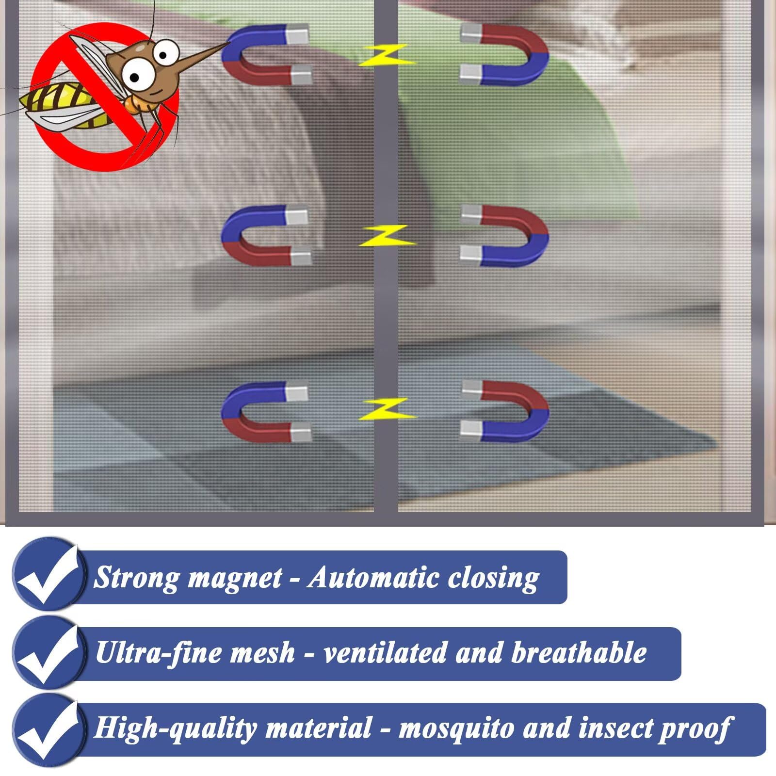Magnet-Fliegengitter Für Türen – 150x220 Cm, Ohne Bohren, Mit Klettband
