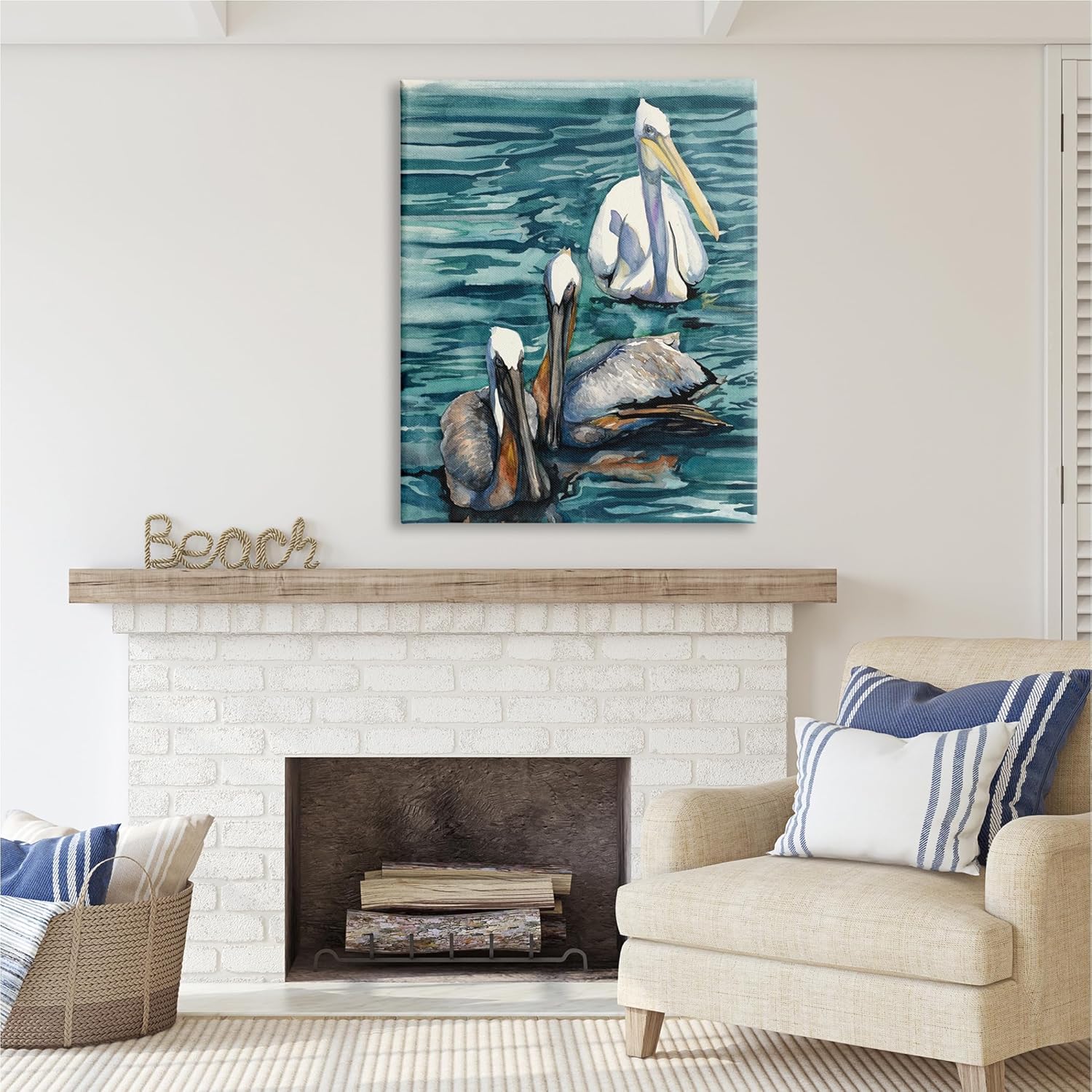 Stupell Industries Pelicans at Sea Painting Canvas Wall Art Design by Liz Sunridge