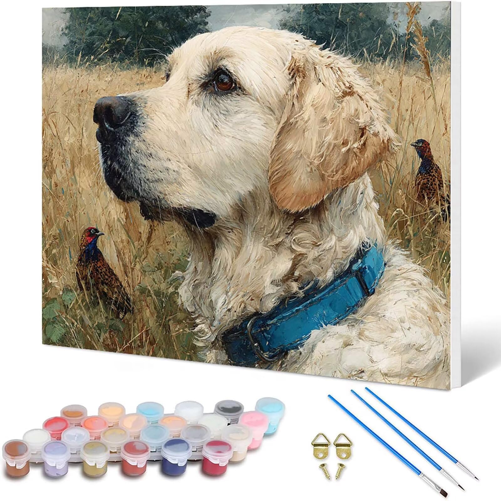 Malen Nach Zahlen Tier Malen Nach Zahlen Erwachsene, Paint by Numbers Hund Paint by Numbers Adult DIY Leinwand Ölgemälde Set mit 3 Pinsel und Acrylfarben für Zimmer Deko, Geschenke 90x70cm -hjw25010WY