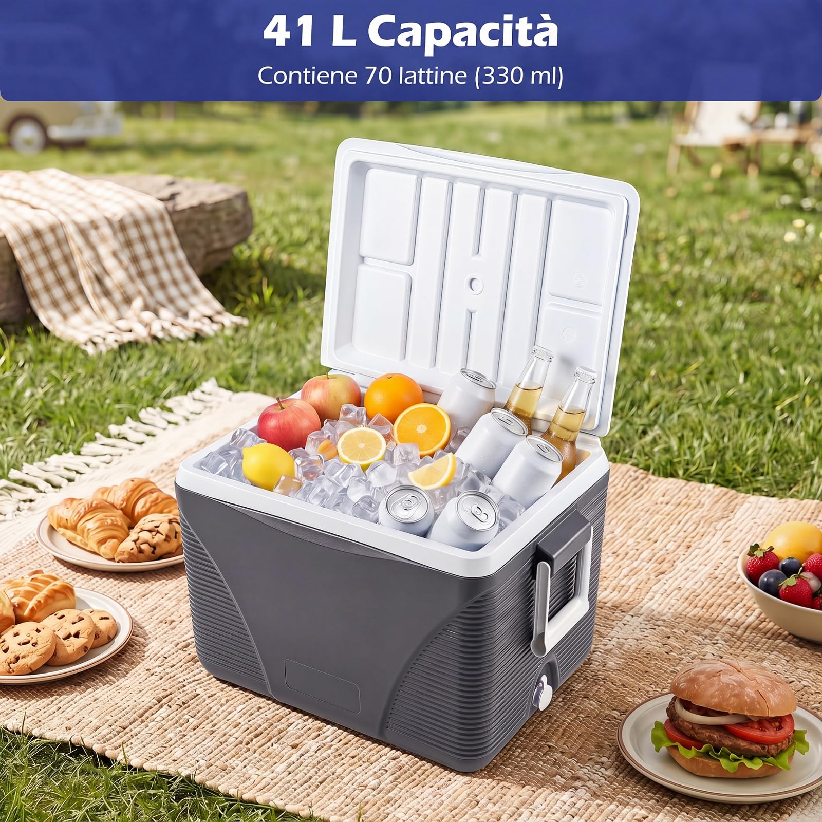 COSTWAY Frigo Portatile 41 L, Frigorifero Termico con Manici, Coperchio e Portabicchieri, Ghiacciaia Impermeabile per Cibi e Bevande, Raffreddamento e Riscaldamento per Campeggio, Picnic e Viaggio