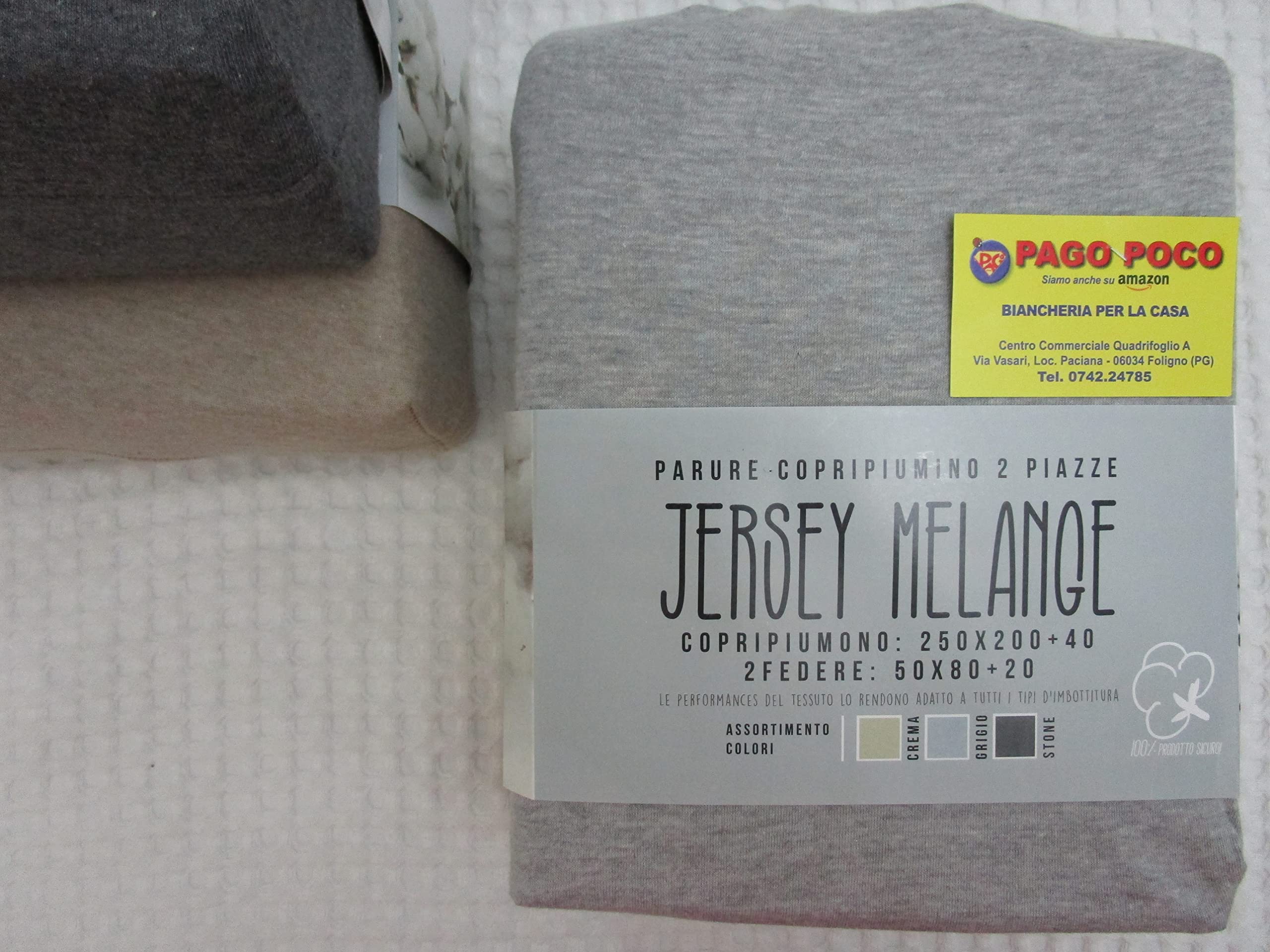 Copripiumino Sacco+Federe in 100% Cotone in Jersey Melange Colori:Grigio+Beige+Grigio Scuro Singolo-Matrimoniale novità 2020!!!!! (Grigio, Matrimoniale)