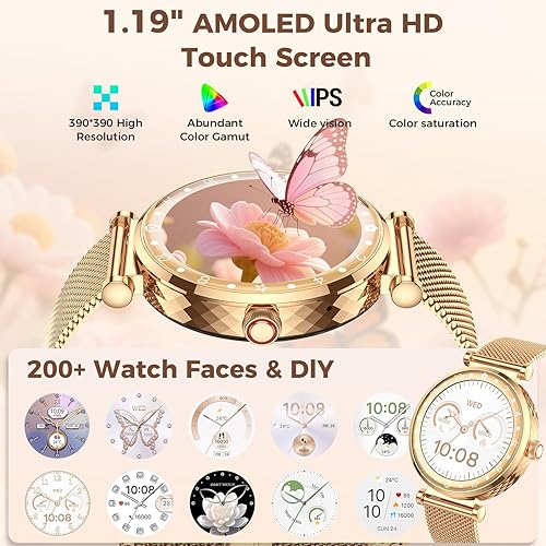 Miniatura 5 de Reloj inteligente para mujer, pantalla AMOLED HD, rastreador de actividad física, Bluetooth, marcarespuesta de llamadas, relojes de 1.19 pulgadas