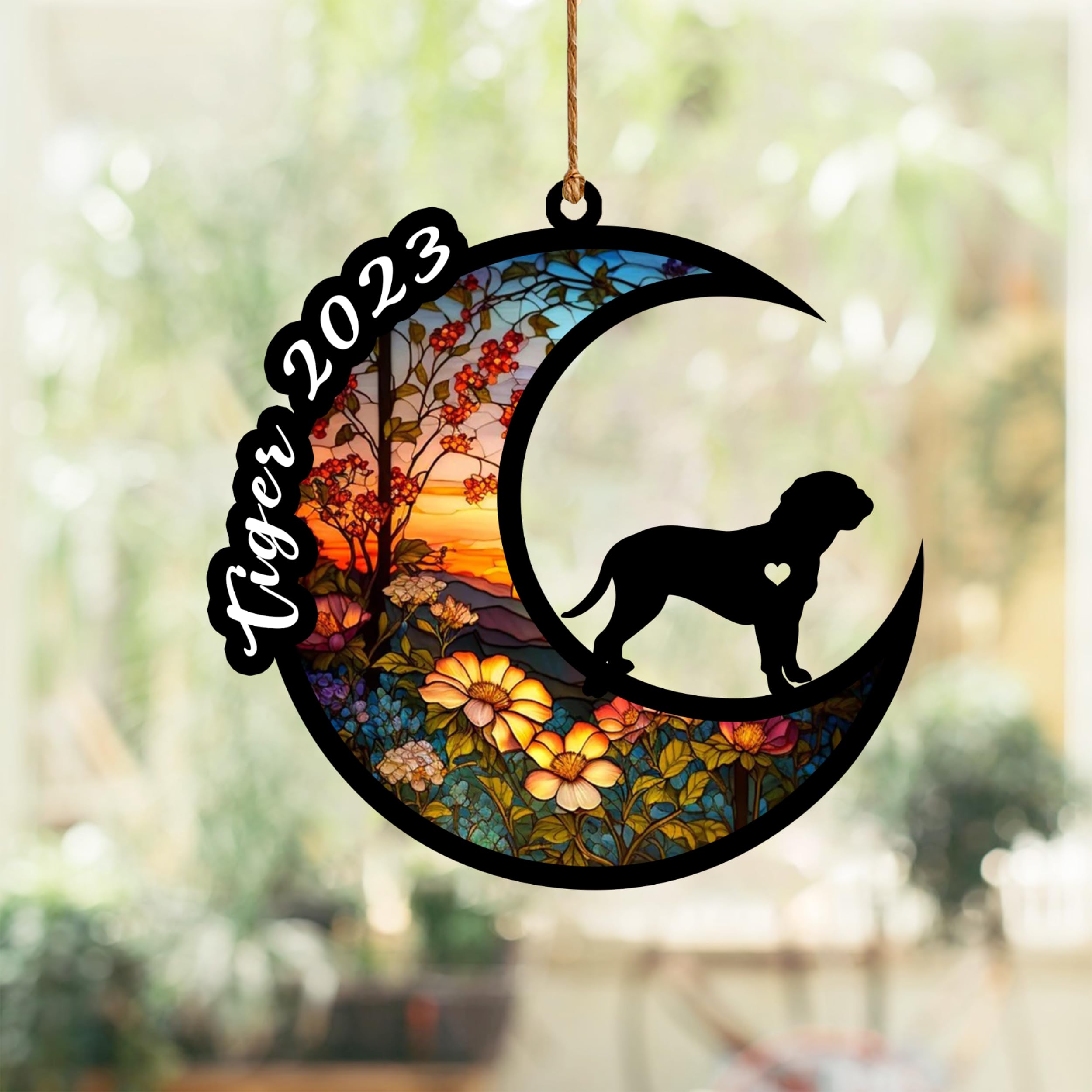 Dog Memorial Suncatcher,Dogue de Bordeaux Loss of Dog Sympathy Gift,Dog Memorial Gifts for Dog Lovers,Dogue de bordeauxPersonalized with Name,Stained Glass for Suncatcher Decor,Dogue de Bordeaux