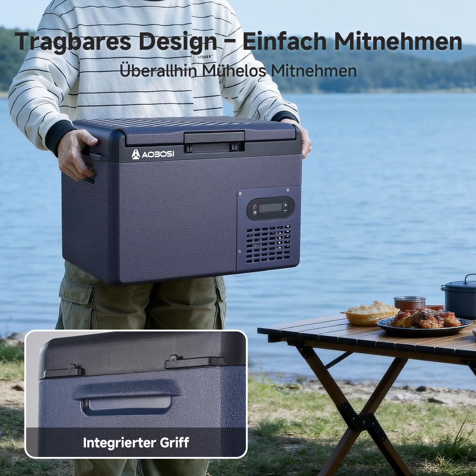 AAOBOSI Kompressor Kühlbox 15L, Tragbare Elektrische Kühlbox 12V/230V, IPX4 Wasserdicht, -20°C bis 20°C - Ideal für Auto, LKW, Boot, Camping, Reisen, Fischen, Garten & Outdoor-Aktivitäten