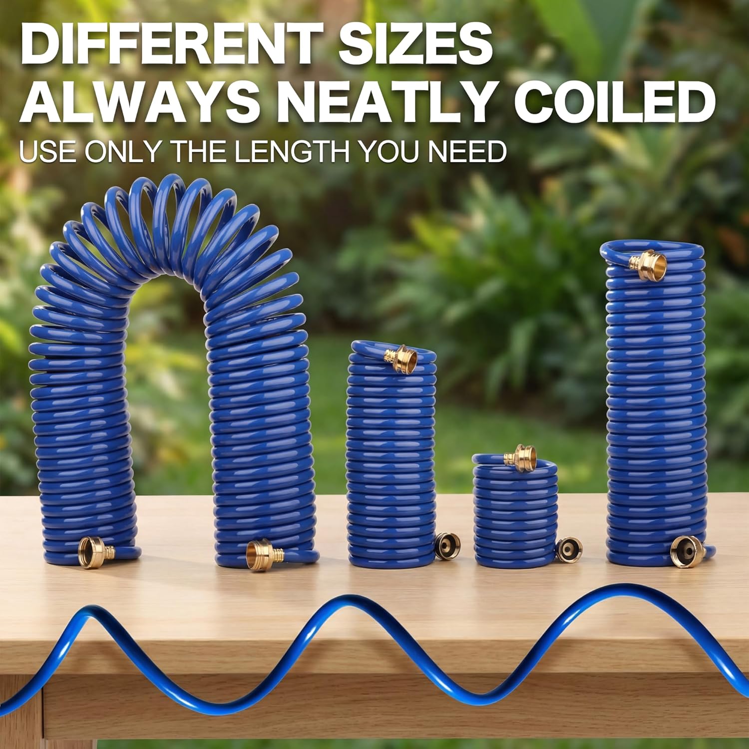 EVA Coil Garden Hose for Gardener: Retractable Self Coiling Hoses with 3/4" GHT Solid Brass Fittings - Kink Free and Flexible for Home and Garden Yard (50FT, Blue)