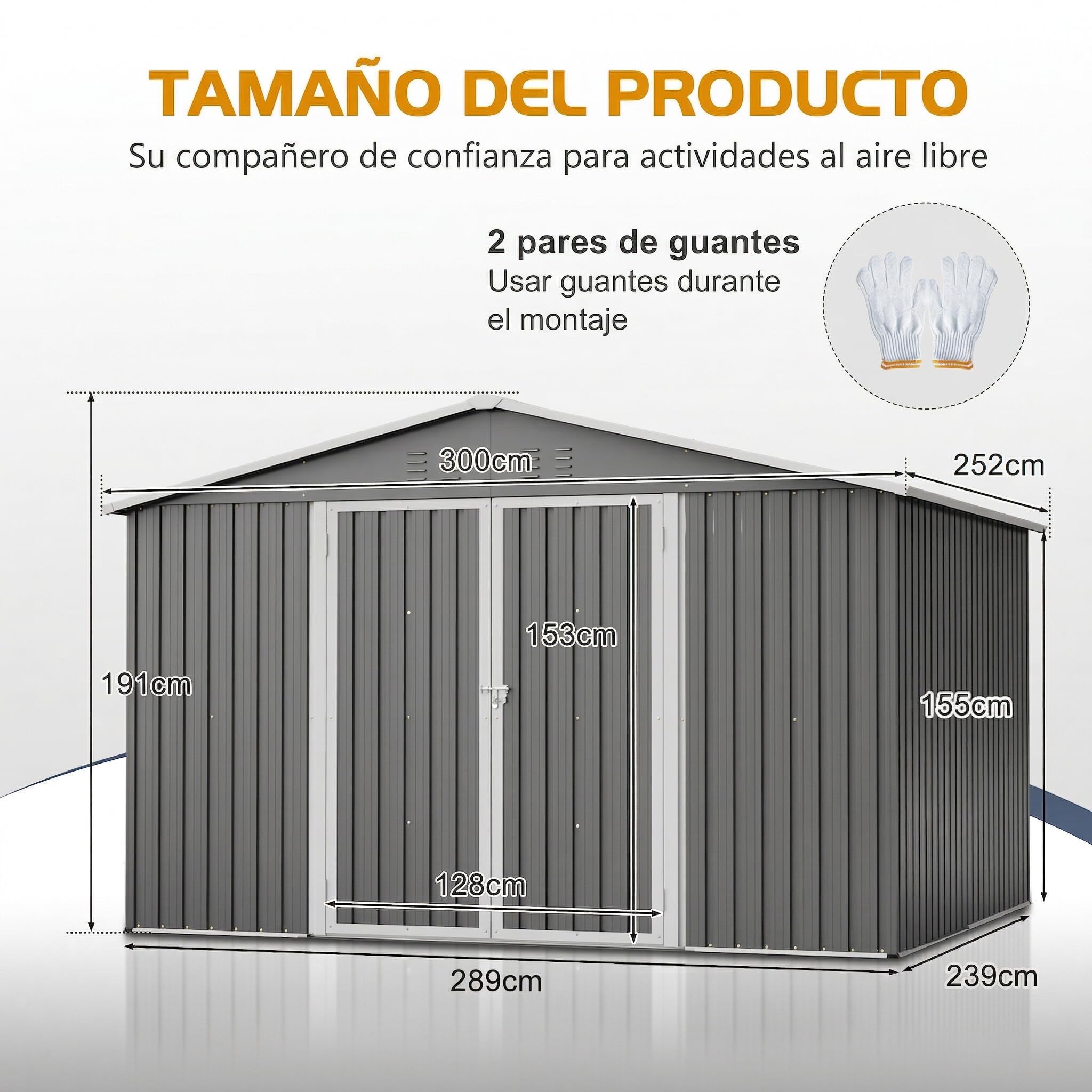 Caseta de Jardín Metálica 300x252x191cm Tejado a Dos Aguas con Marco de Cimentación - Cobertizo Exterior Resistente a la Intemperie para Herramientas Bicicletas Muebles - Antracita 6.91m² — view 2