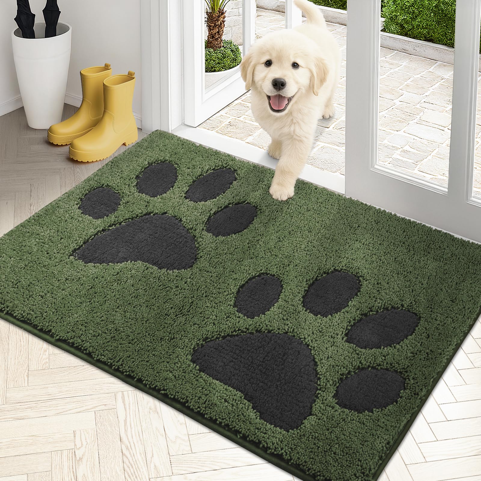 Paillasson anti-saleté PURRUGS tapis de cuisine vert lavable 61 x 90,2 cm