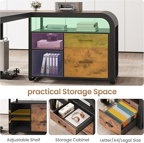 Miniatura 4 de SEDETA Escritorio ejecutivo de 63 pulgadas, escritorio de oficina grande con cajón de archivos, escritorio en forma de L con cajones, escritorio de