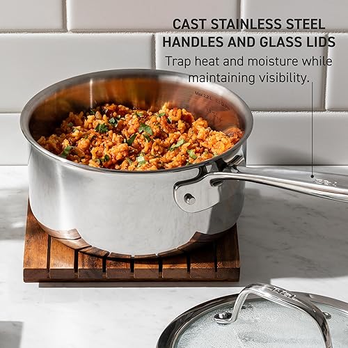 Miniatura 5 de T-Fal Pro - Juego de utensilios de cocina de acero inoxidable de tres capas, 10 piezas, compatibles con inducción, apto para horno 500 F, tapas a