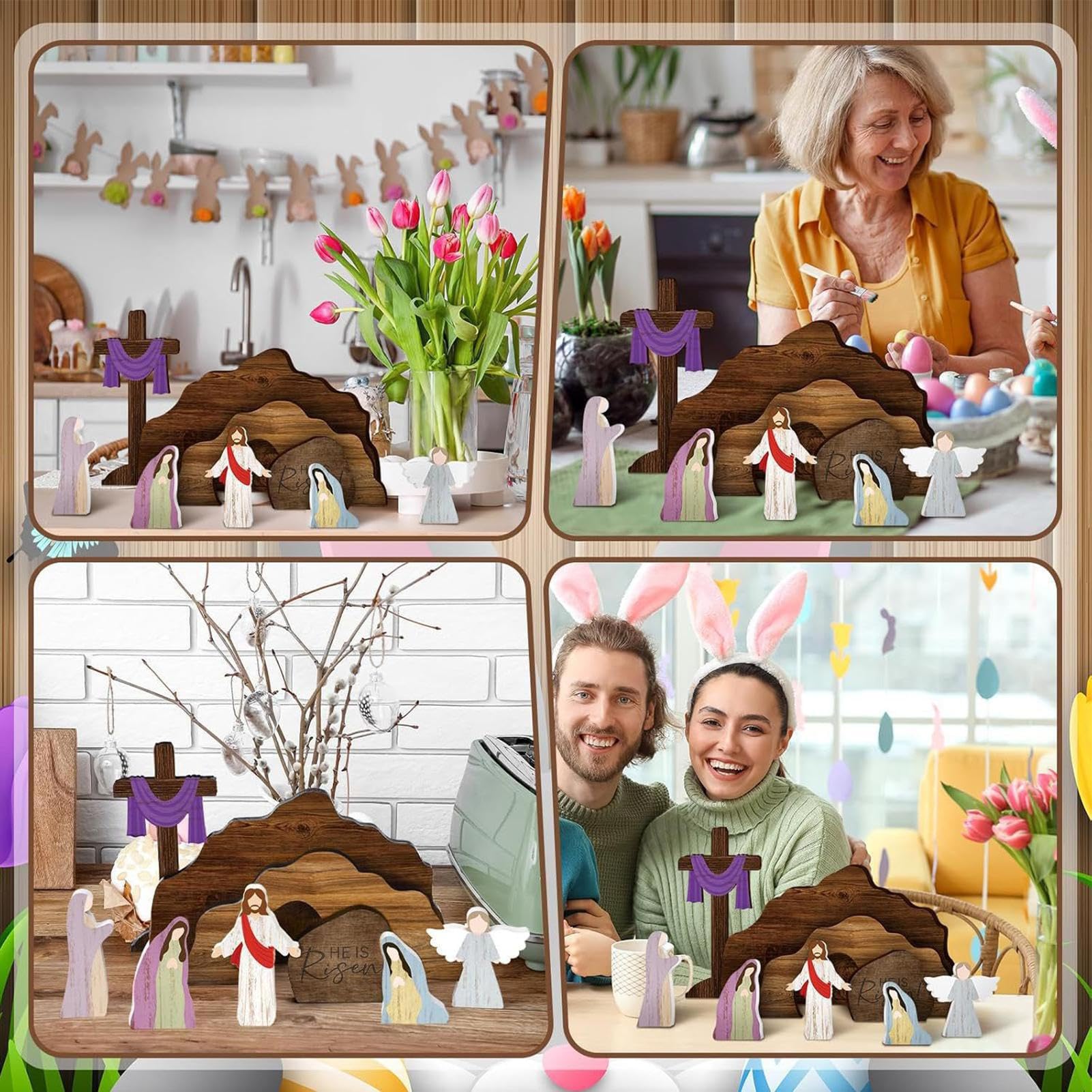 Presepe in legno, statuette religiose rustiche per Zuhau | Ideale per riunioni di famiglia, Pasqua, interni, giardino e tavolo; design tradizionale; crea un'atmosfera consapevole