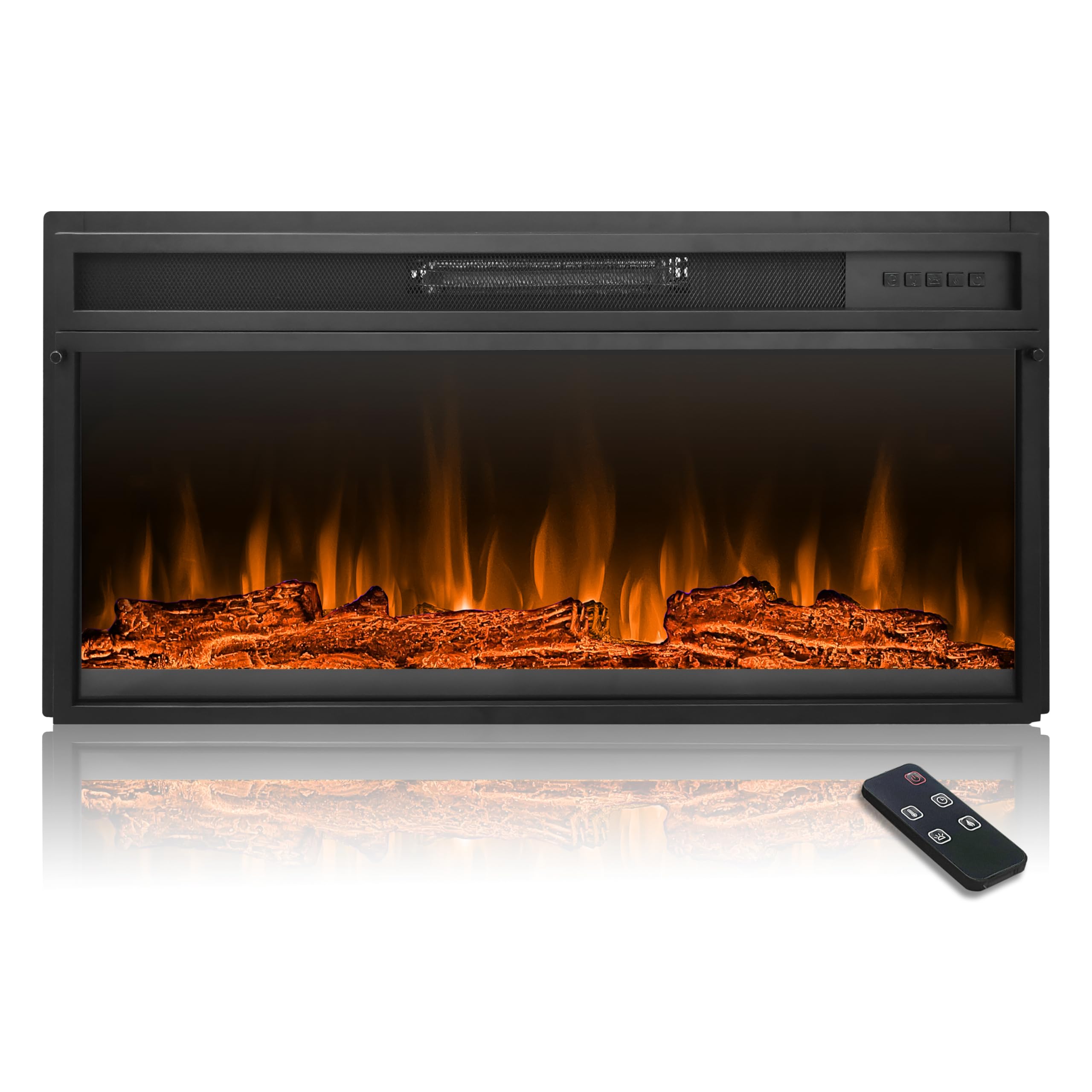 Photo 1 of Mocifi 36 inch Electric Fireplace Insert with Remote Control,Adjustable Flame Brightness and Ember Bed Colors,Low Noise,Overheating Protection,750/1500W,Black 36 inch Remote Control
