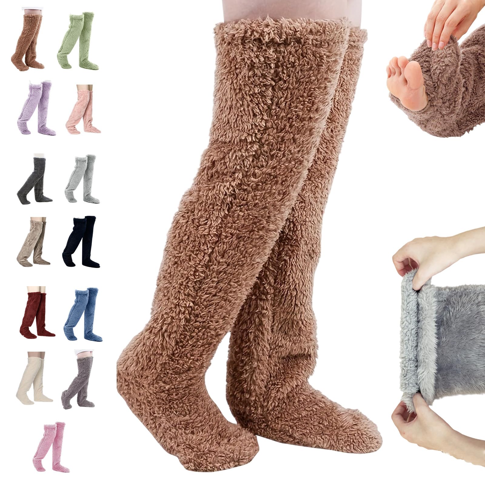 Donubiiu Women's A Goose Down Knee Socks For Christmas For ,Socks Long Fuzzy Thigh High Warm,Soft Cozy Over The Knee Long Tube Sock,Utumn Nd Winter Plush Thick Sleeping (A)