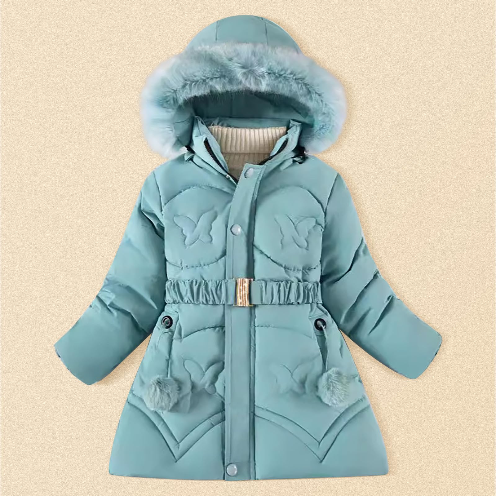 Genérico Chaqueta Chandal Niña - Abrigo Largo Acolchado para Niñas con Cinturón Ajustable Y Forro Polar Abrigado