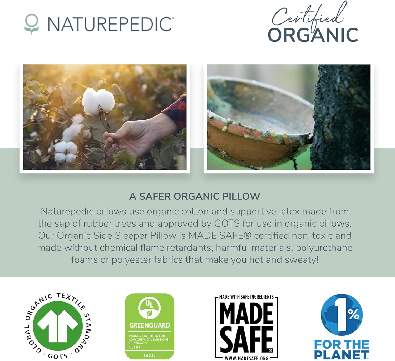 Naturepedic Organic Latex Side Sleeper Pillow - Standard/Queen Bed Pillow with Shoulder Cutout - Luxury Pillow for Back Support and Neck Pain Relief