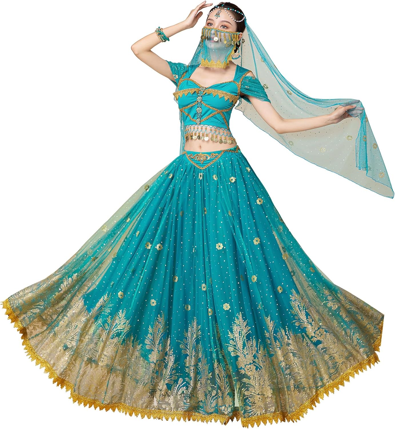 Women's Belly Dance Aladdin Jasmine Princess Dress Up Party Halloween Performance Costumes Cosplay Outfits - Image 3