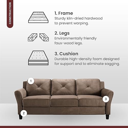 Miniatura 5 de LifeStyle Solutions - Sofá de microtela de la colección Grayson, de 80.3 x 32 x 32.68 pulgadas, color marrón Marrón,Negro -,Gris oscuro