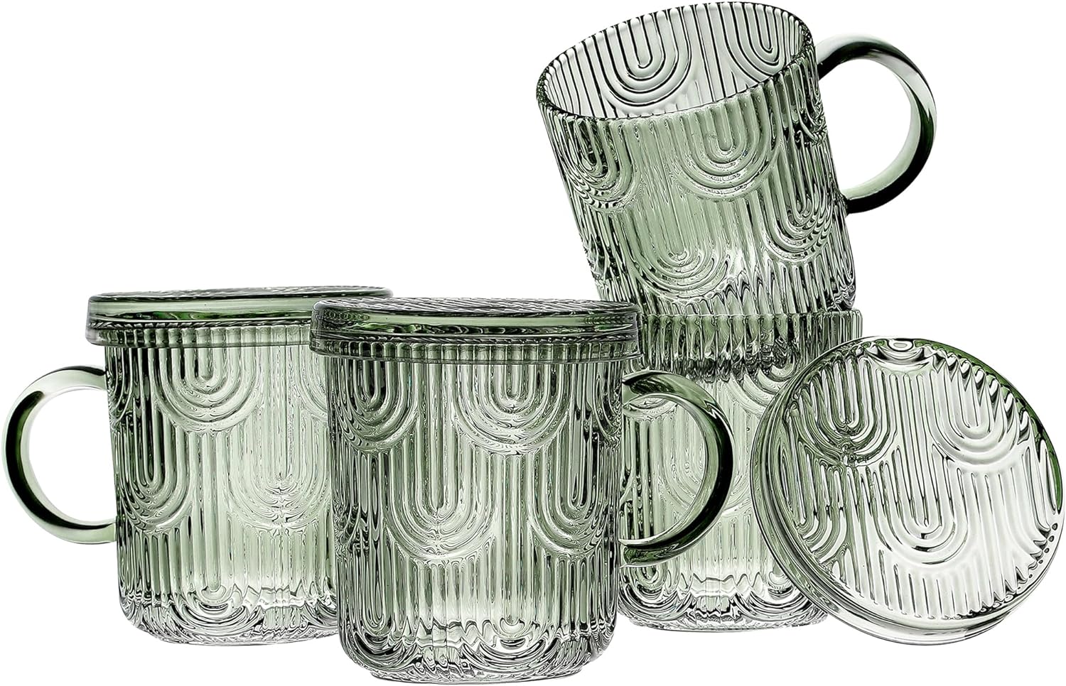 Lysenn Glass Coffee Mugs Set of 4 - Premium Crystal Glass Mugs with Lids – Unique Design Coffee Glasses for Tea Latte Cocoa Chocolate - 10 oz, Lime Green Lime Green (Set of 4)