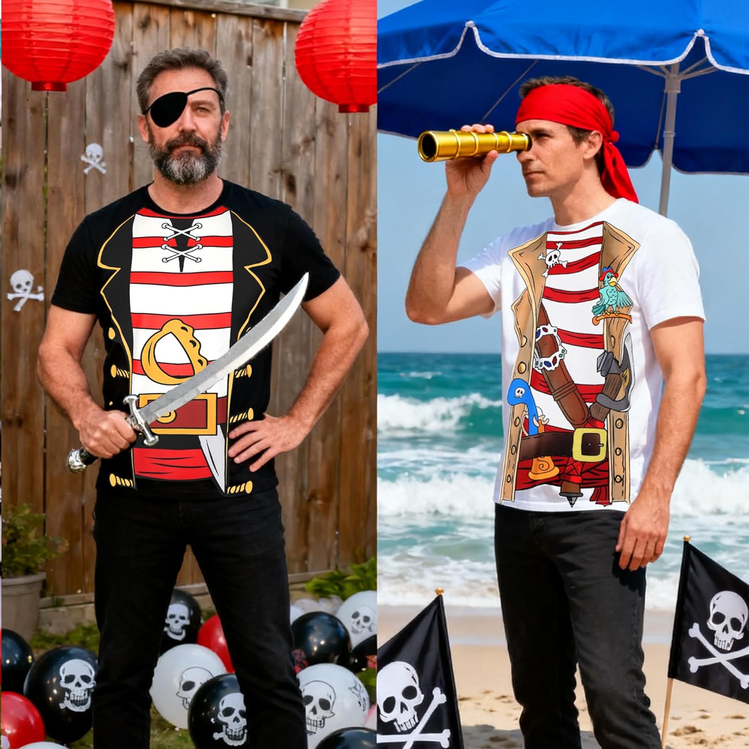 DANGCOS Pirate Shirt,Men's Graphic Tees for Costume Halloween,Cosplay,Pirate-Themed Parties - Image 2