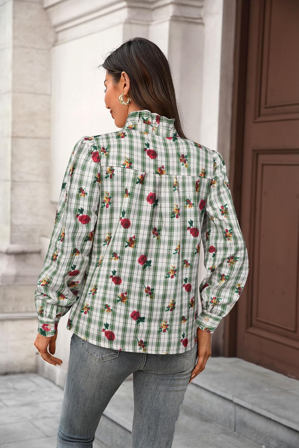 Women's Spring Shirts 2026 Long Sleeve Ruffle Collar Button Down Tops Dressy Casual Elegant Solid Retro Blouse - Image 7