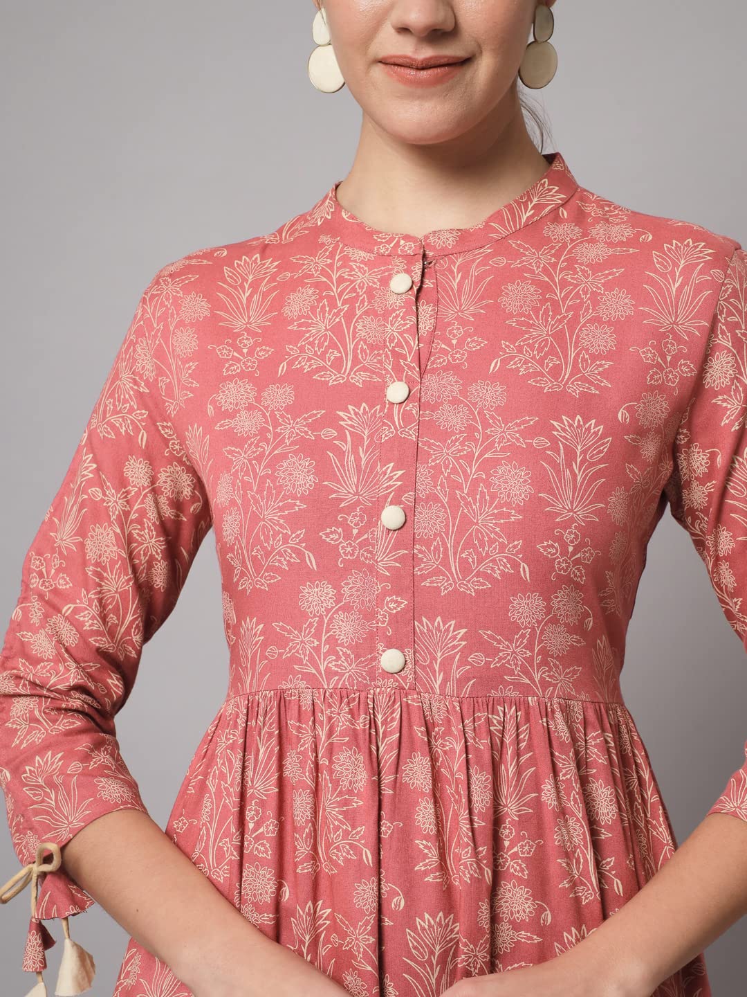 KBZ Womens Rayon Printed Regular Fit Flared Kurta (Peach_XXL) 4